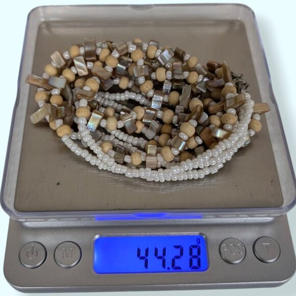 Vintage 3-Strand MOP & Wood Bead Necklace - Picture 5 of 5